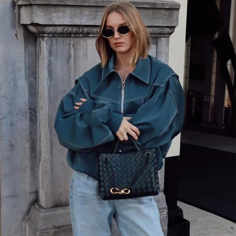 Oversized bomberjack met contrasterende stiksels