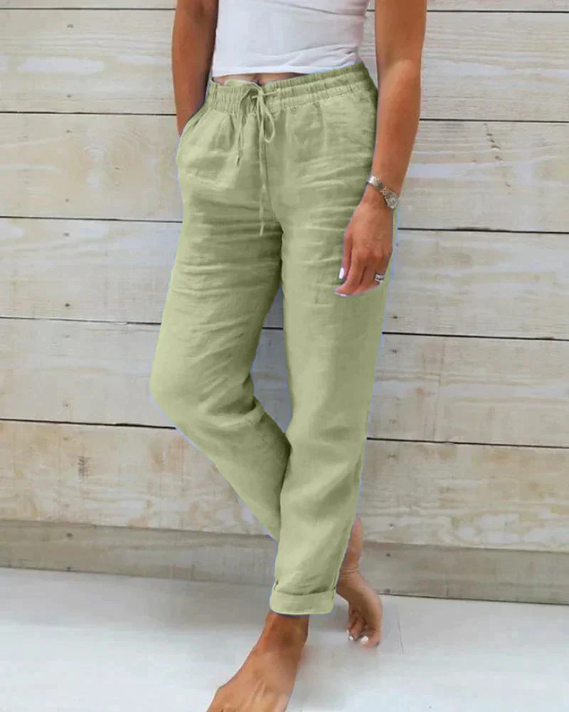 NOÉVA | Linnen zomerbroek met elastische taille en rechte pijpen
