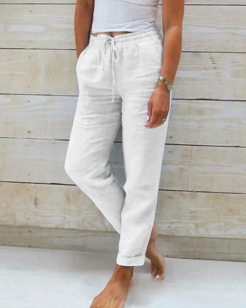NOÉVA | Linnen zomerbroek met elastische taille en rechte pijpen