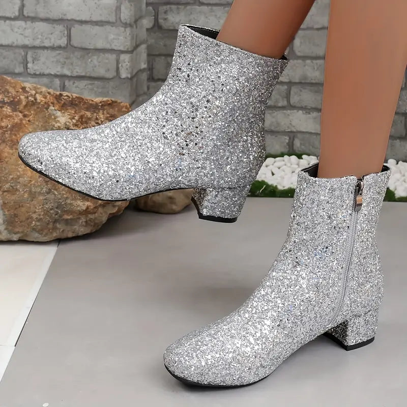 LUNETTA | Glitter Enkellaarsjes met Blokhak