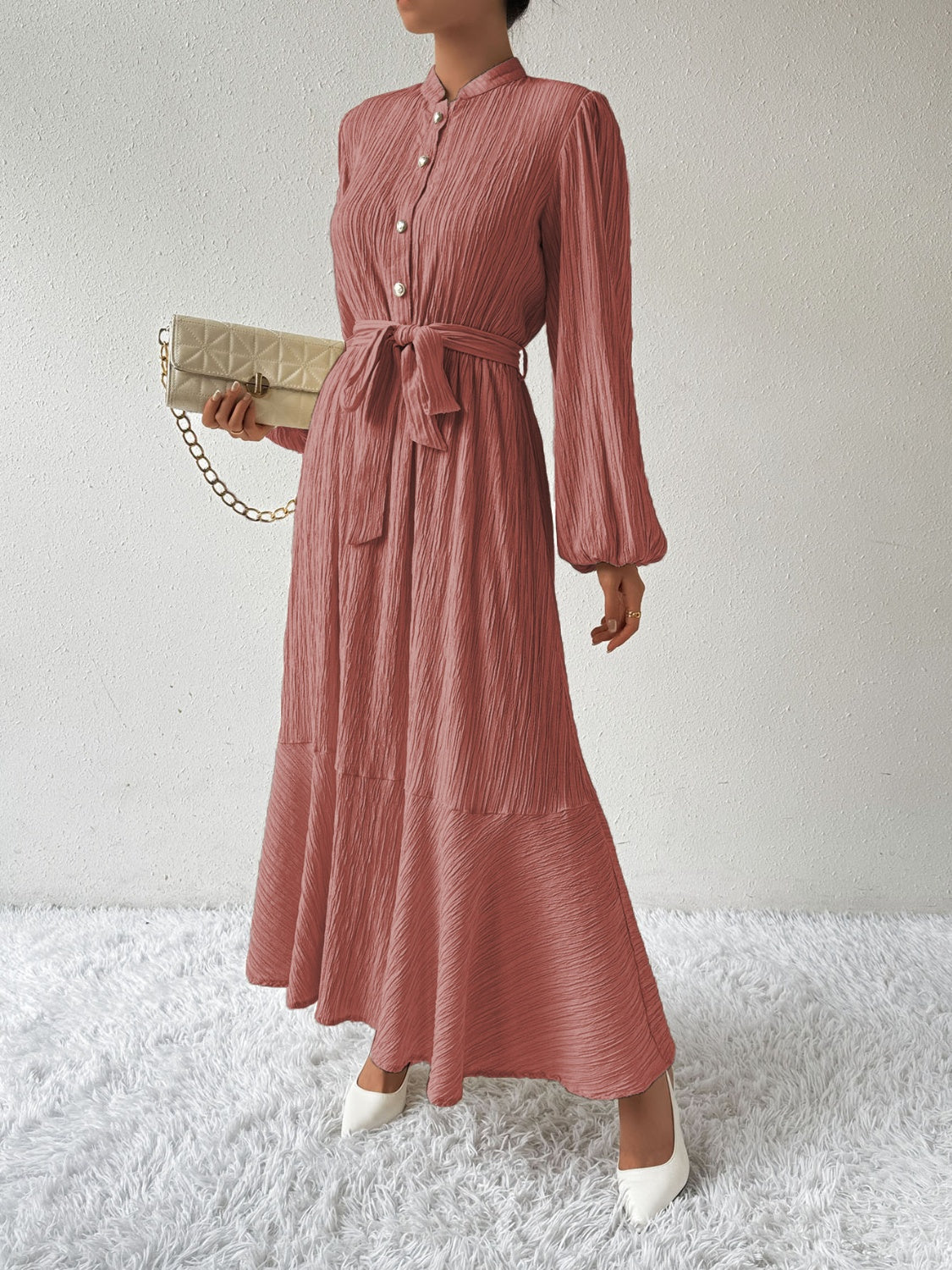 MAUREEN | Jurk met Lange Mouwen en Tailleaccent