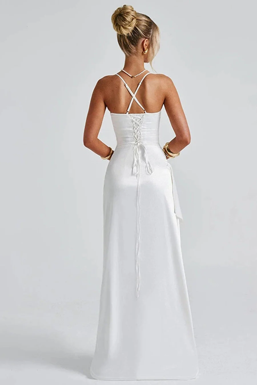 Elarisse | Maxi Jurk met Spaghettibandjes en Elegante Split