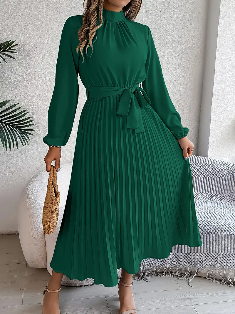 SERENA – Minimalistische Midi Jurk met Ceintuur