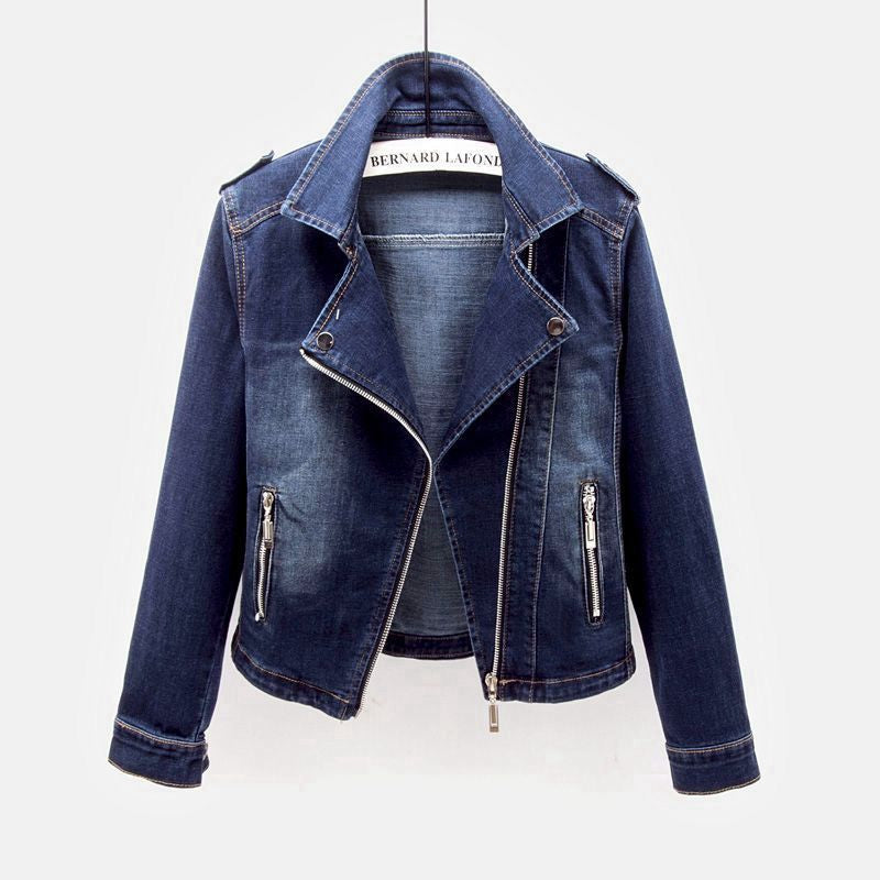 Zarelle | Denim Spijkerjack met Asymmetrische Rits en Stoer Silhouet