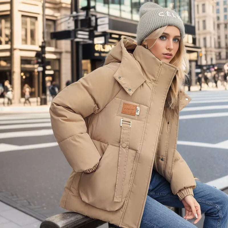 Lange dames puffer winterjas met dons- en katoenvulling