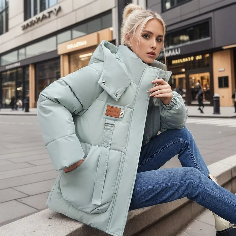 Lange dames puffer winterjas met dons- en katoenvulling
