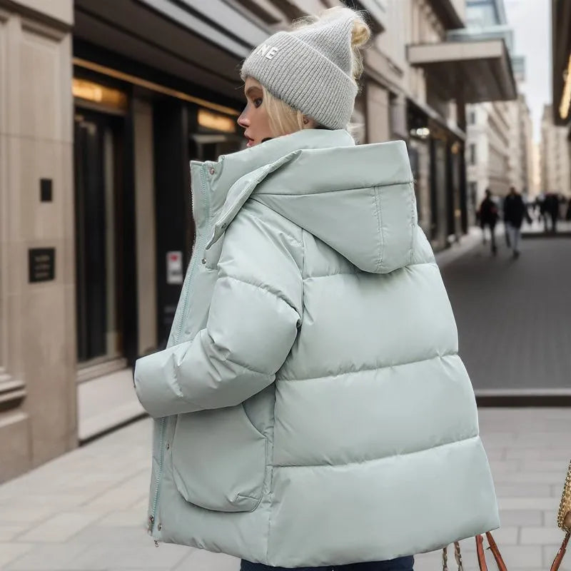 Lange dames puffer winterjas met dons- en katoenvulling