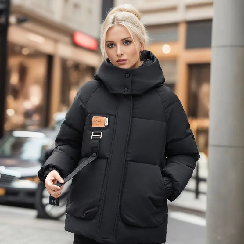 Lange dames puffer winterjas met dons- en katoenvulling