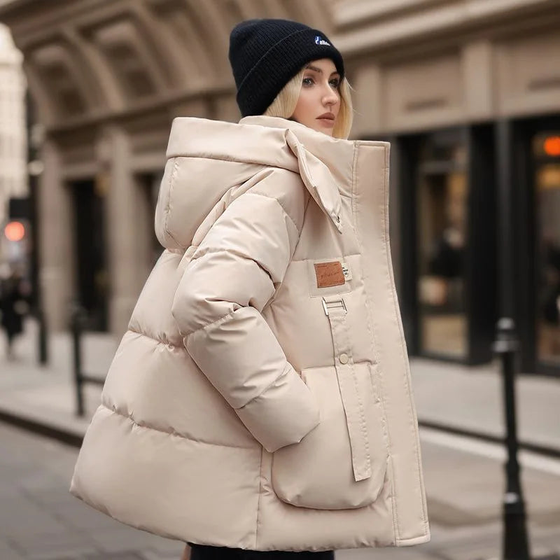 Lange dames puffer winterjas met dons- en katoenvulling