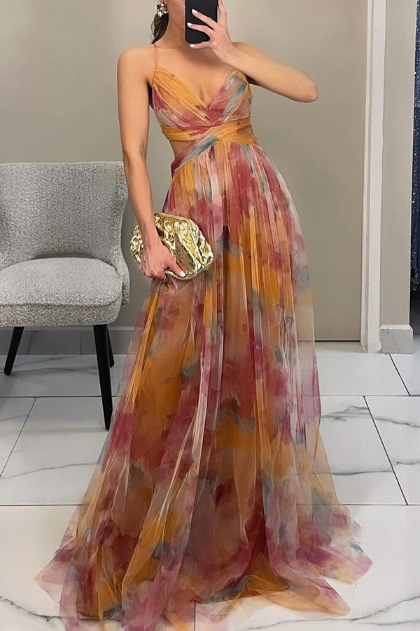 Rosalyn | Maxi Zomerjurk met Bloemenprint en Diepe Halslijn