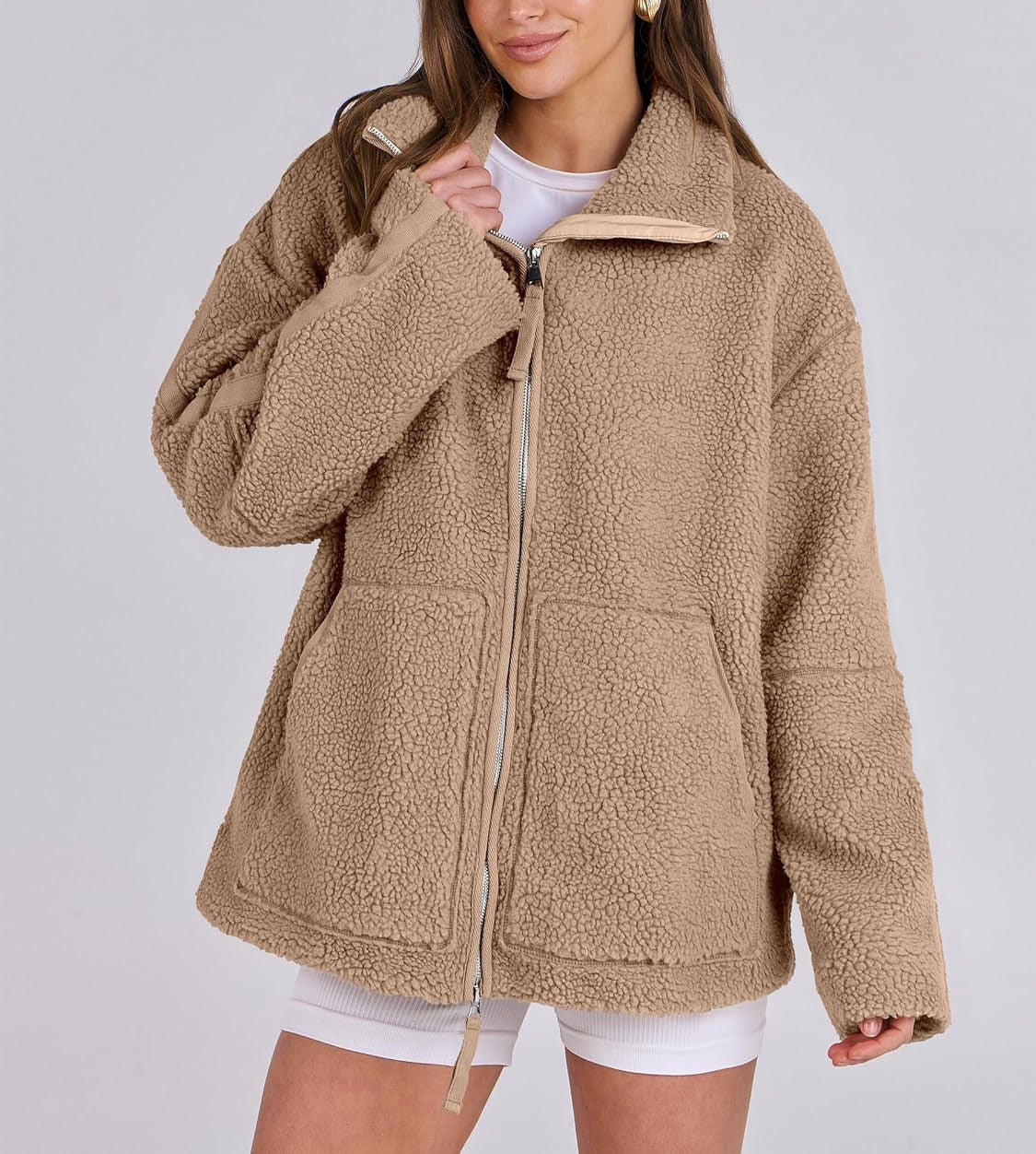 Oversized dames fleece jas | Warme en zachte winterjas van wolblend