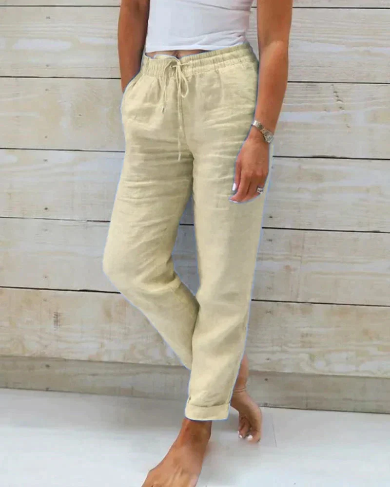 NOÉVA | Linnen zomerbroek met elastische taille en rechte pijpen