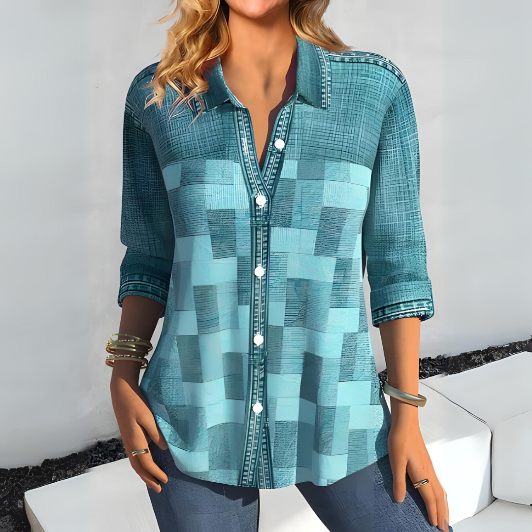 NAIMA | Chique Knoopblouse met Textuur en Luchtige Pasvorm