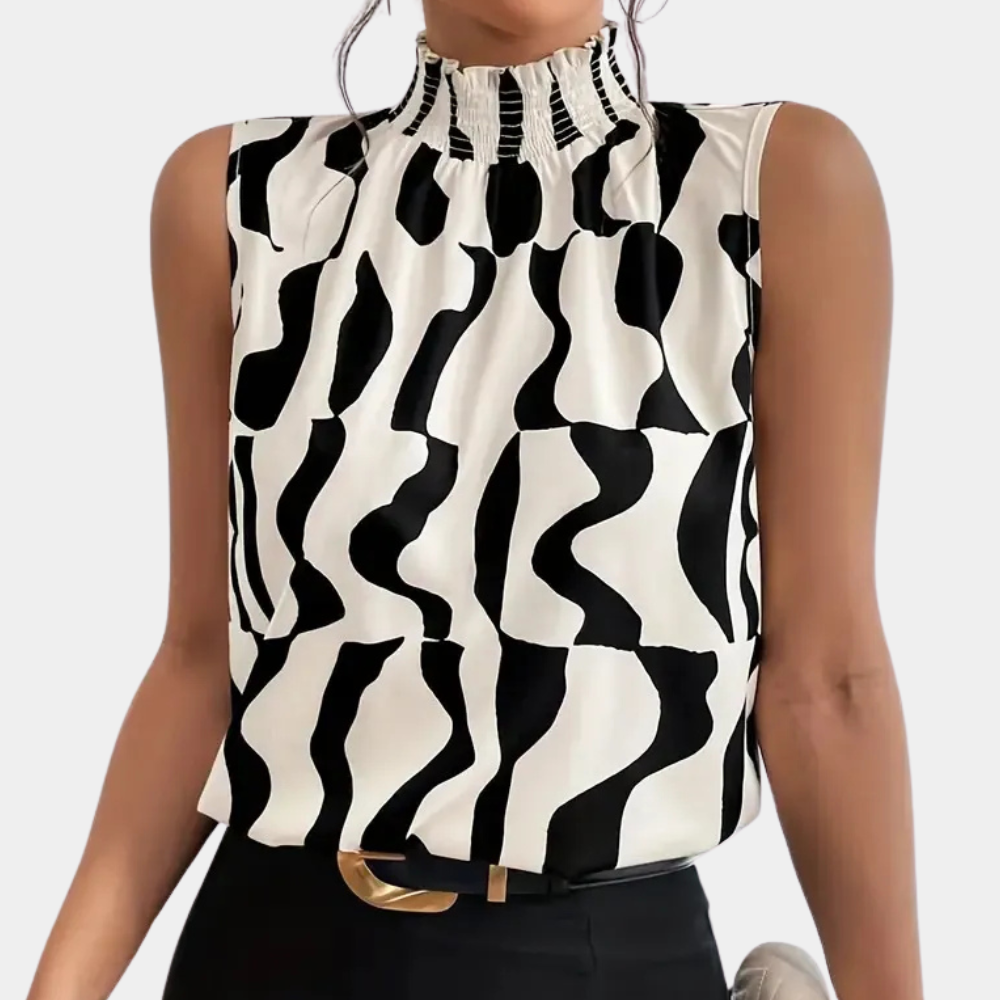 AMARISE | Geraffineerd T-shirt met Hoge Halslijn