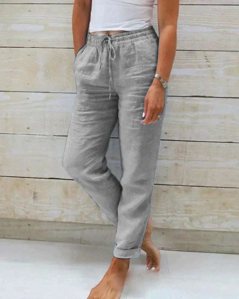 NOÉVA | Linnen zomerbroek met elastische taille en rechte pijpen