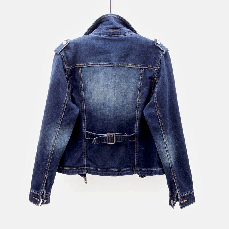 Zarelle | Denim Spijkerjack met Asymmetrische Rits en Stoer Silhouet