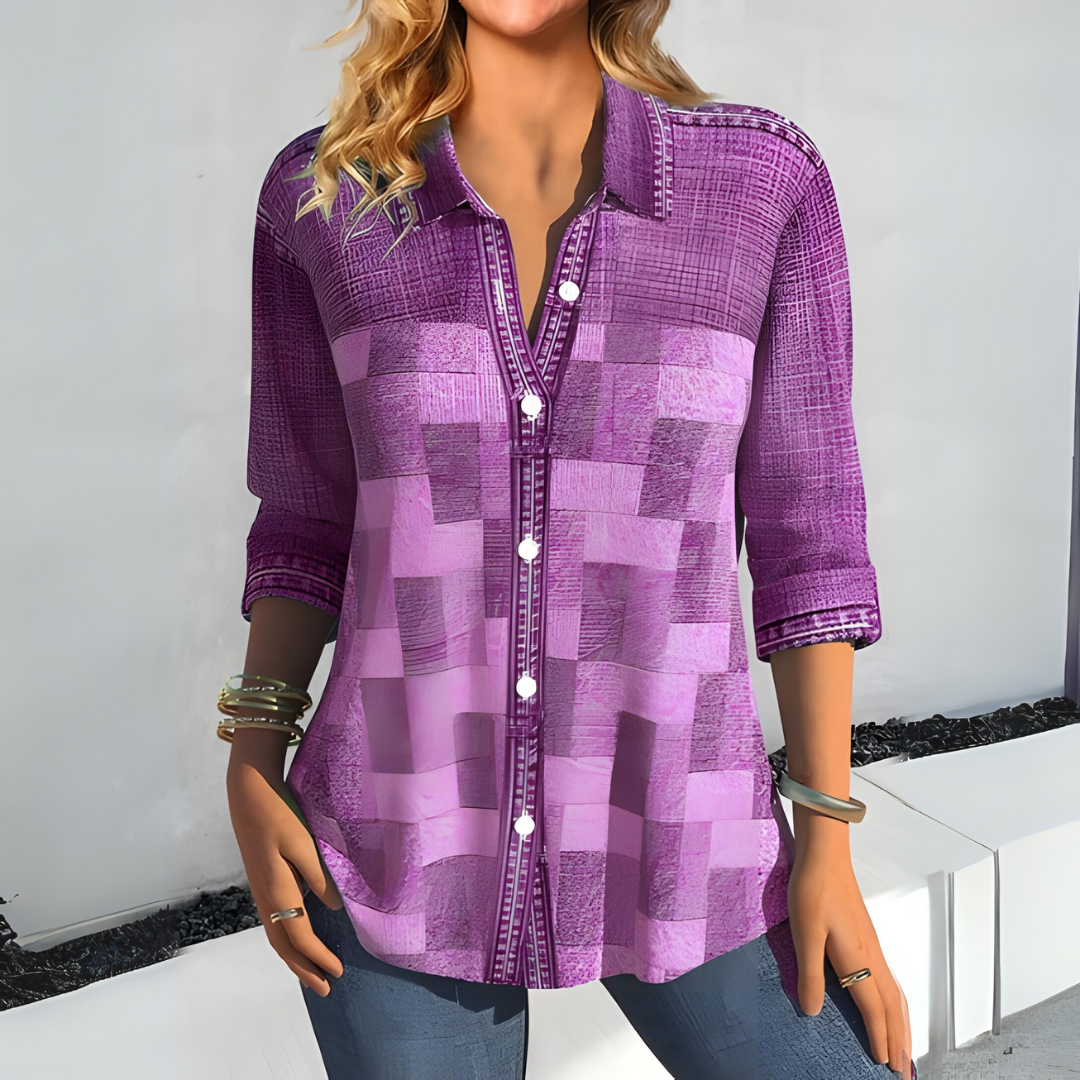 NAIMA | Chique Knoopblouse met Textuur en Luchtige Pasvorm