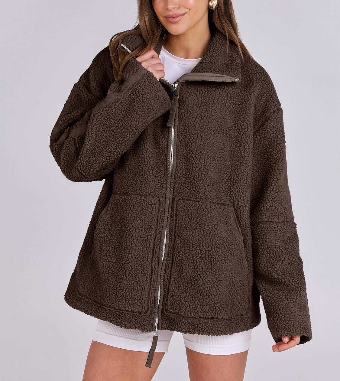 Oversized dames fleece jas | Warme en zachte winterjas van wolblend