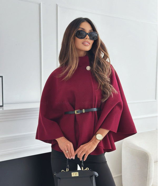 Batwing jas met riem en brede mouwen | Elegante mantel in wolmix