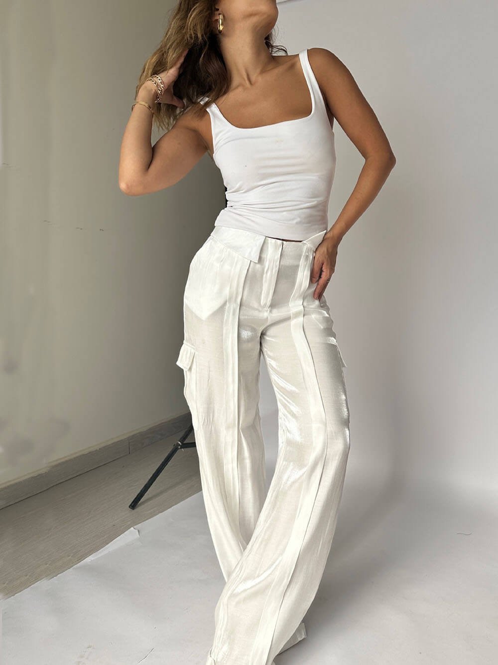 VIRENA | Glitter Wijde Pantalon met Taillekoord