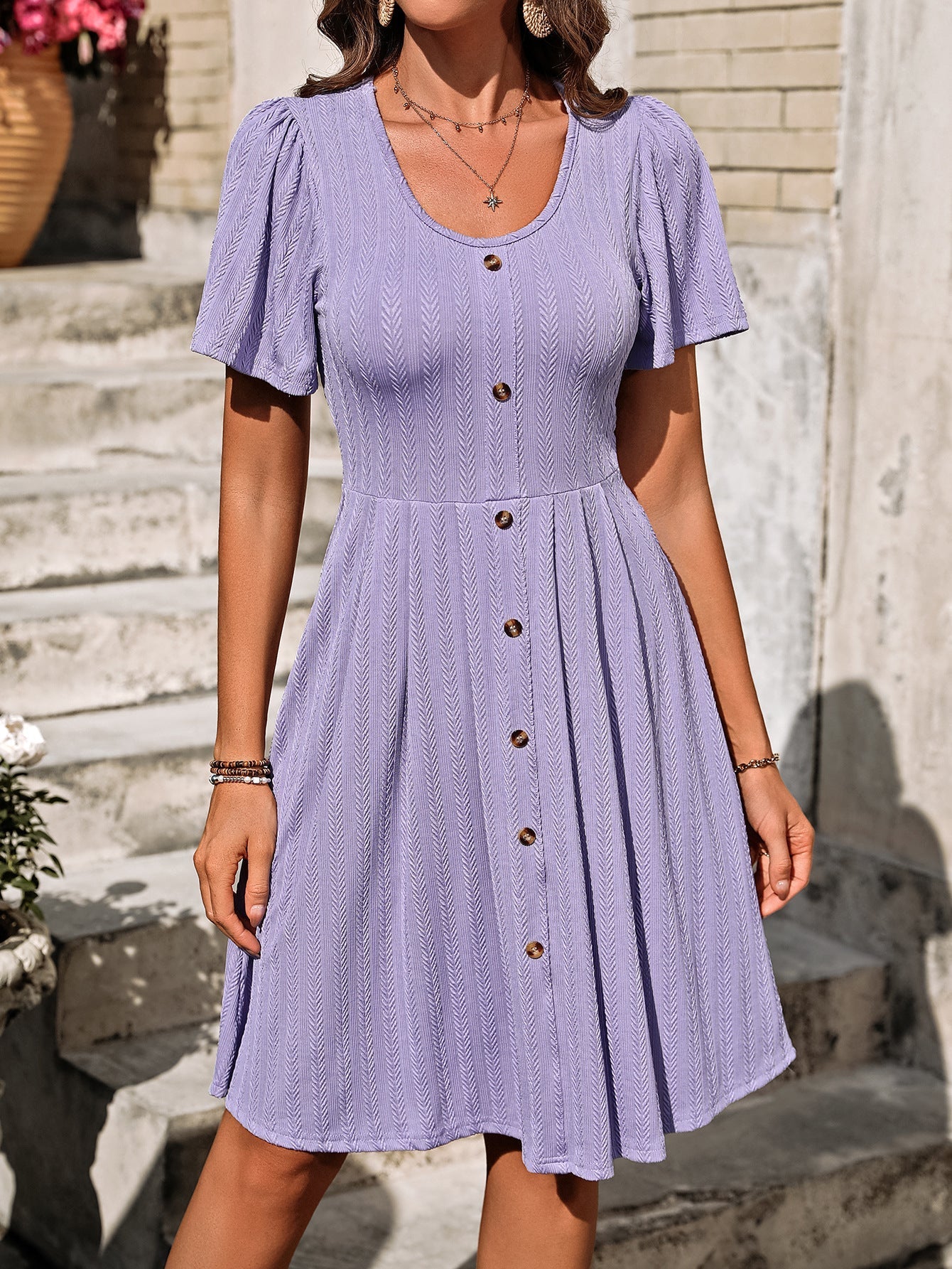LYANA | Casual Katoenen Zomerjurk met Knoopdetail