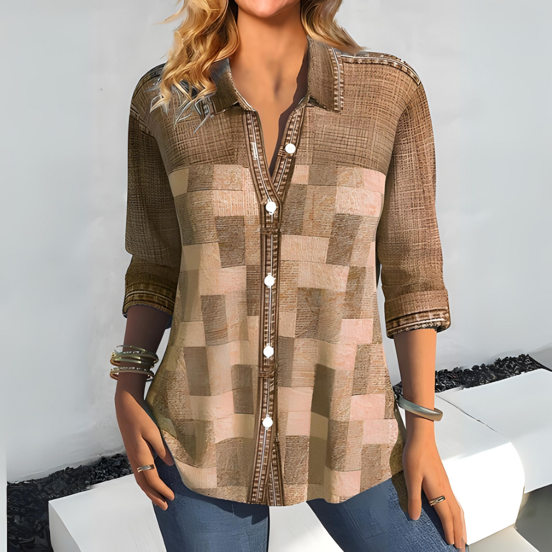 NAIMA | Chique Knoopblouse met Textuur en Luchtige Pasvorm