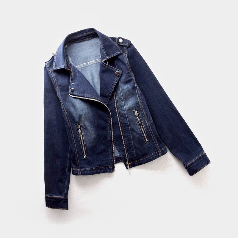 Zarelle | Denim Spijkerjack met Asymmetrische Rits en Stoer Silhouet