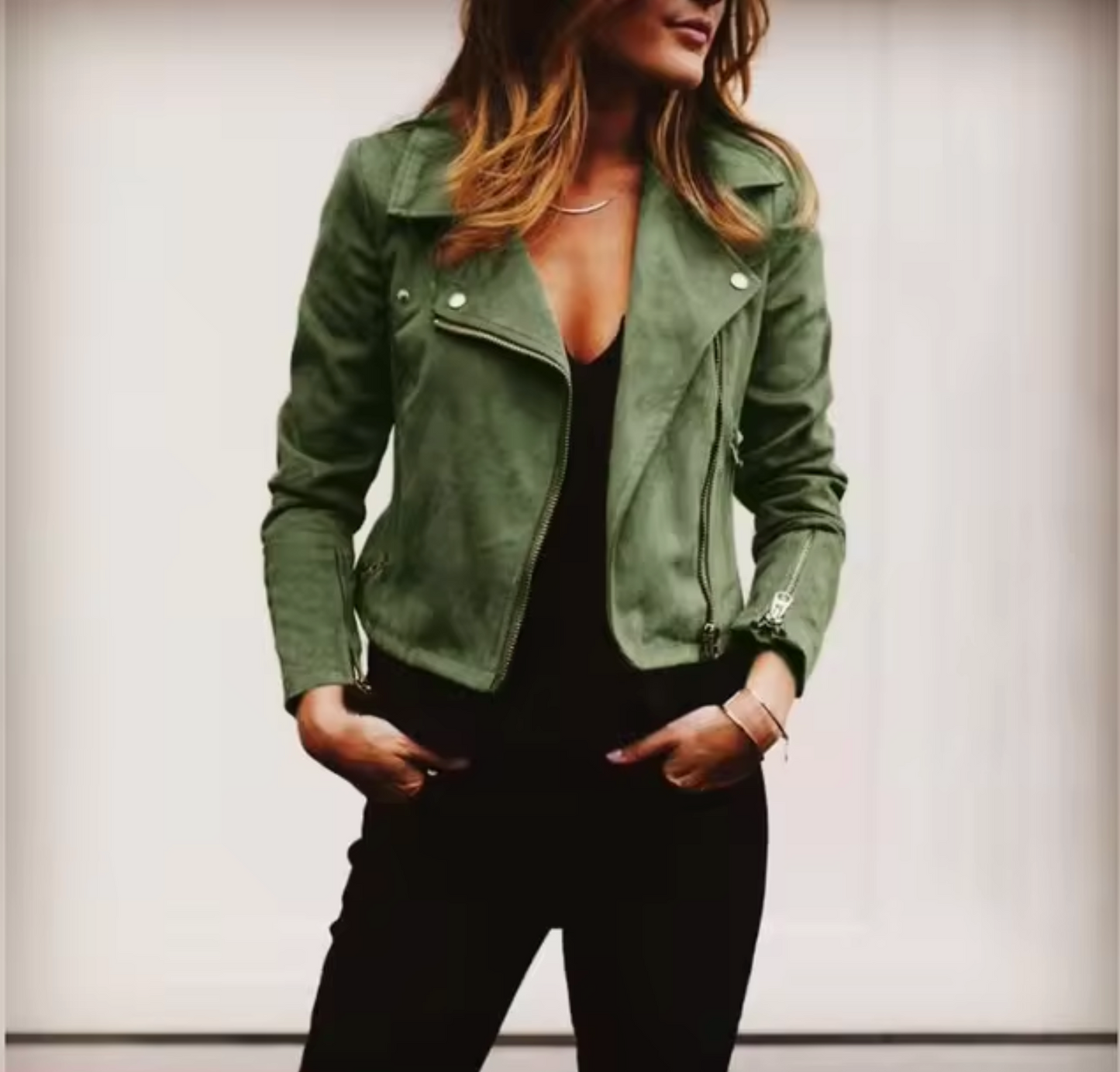 Korte dames jas van suède | Trendy getailleerd jasje met ritssluiting