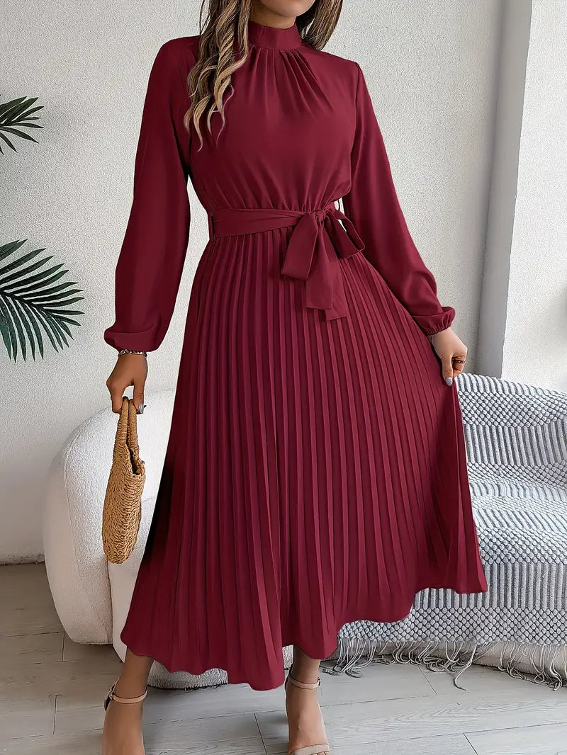SERENA – Minimalistische Midi Jurk met Ceintuur