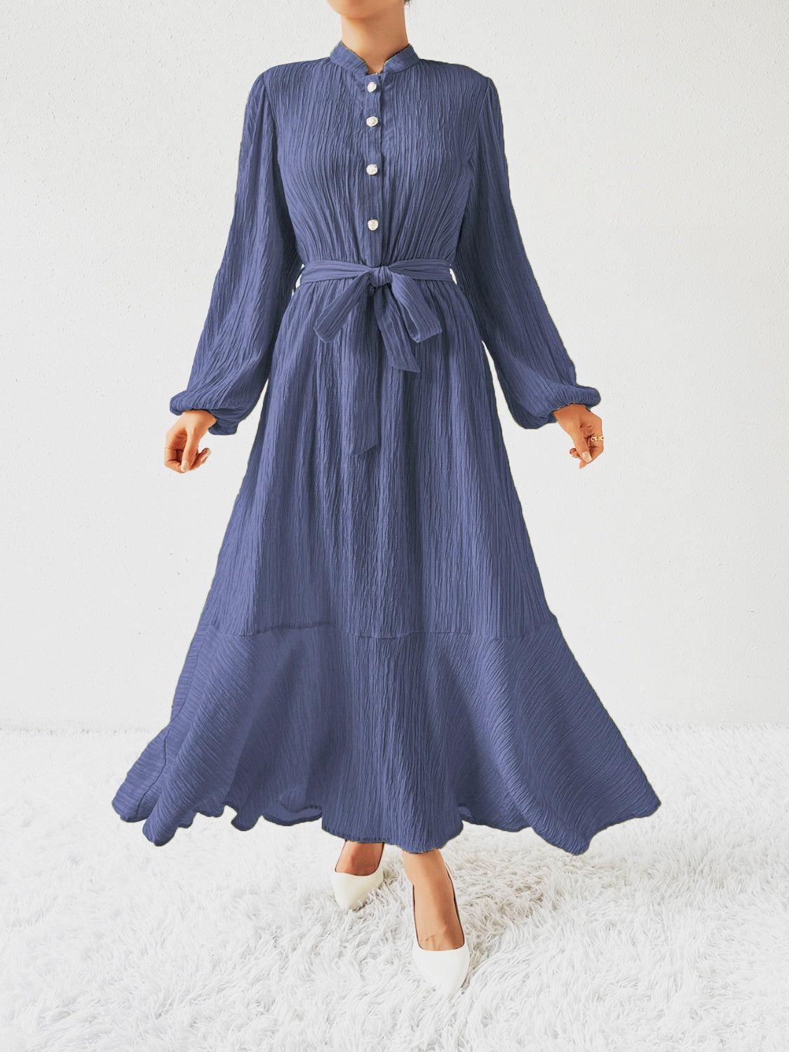 MAUREEN | Jurk met Lange Mouwen en Tailleaccent