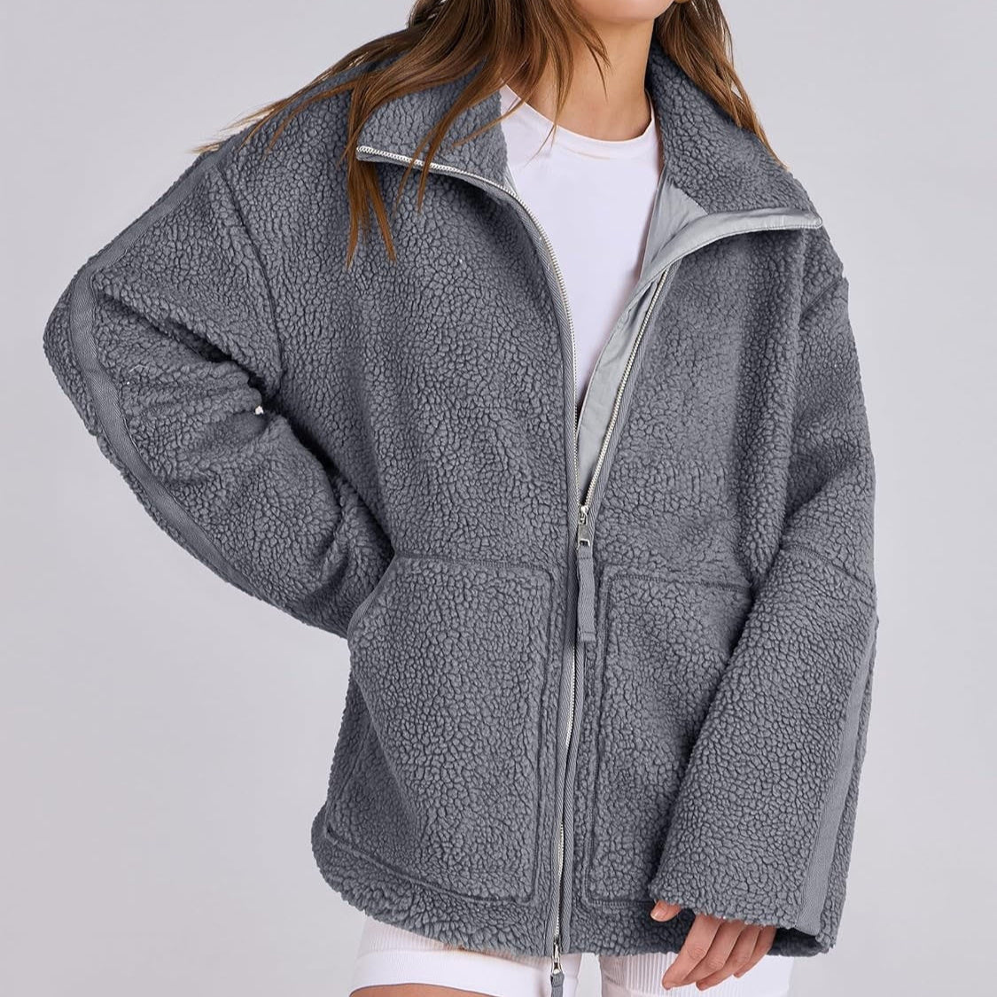 Oversized dames fleece jas | Warme en zachte winterjas van wolblend