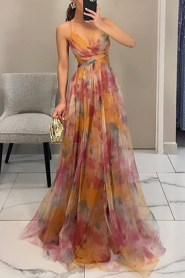 Rosalyn | Maxi Zomerjurk met Bloemenprint en Diepe Halslijn
