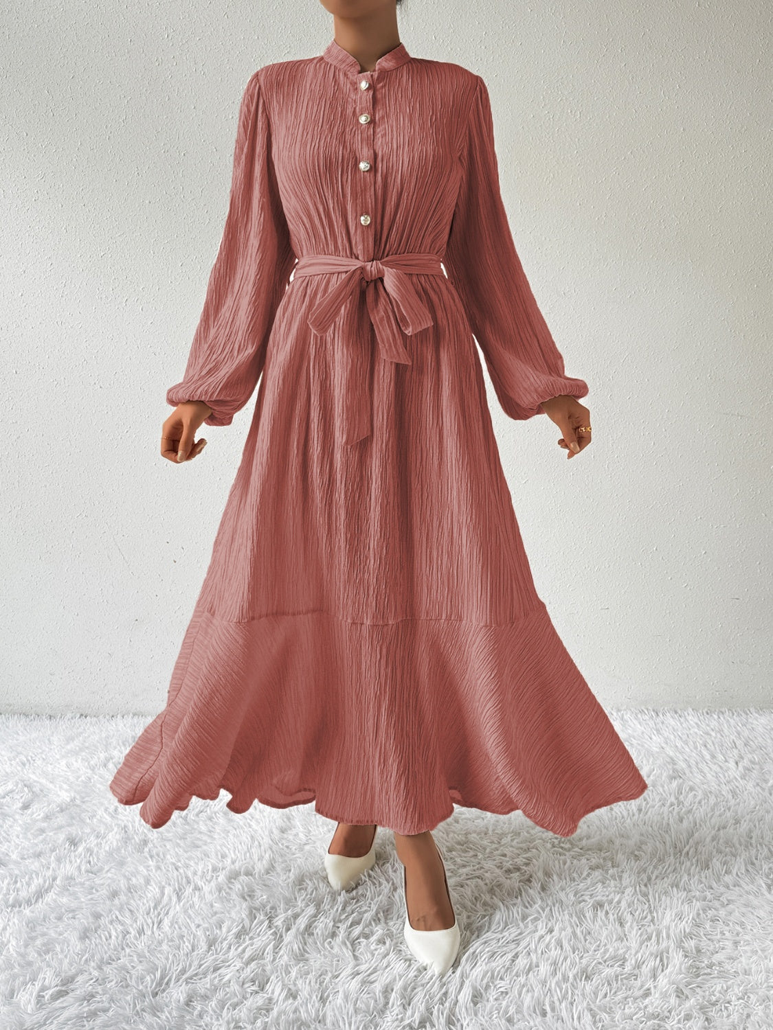 MAUREEN | Jurk met Lange Mouwen en Tailleaccent