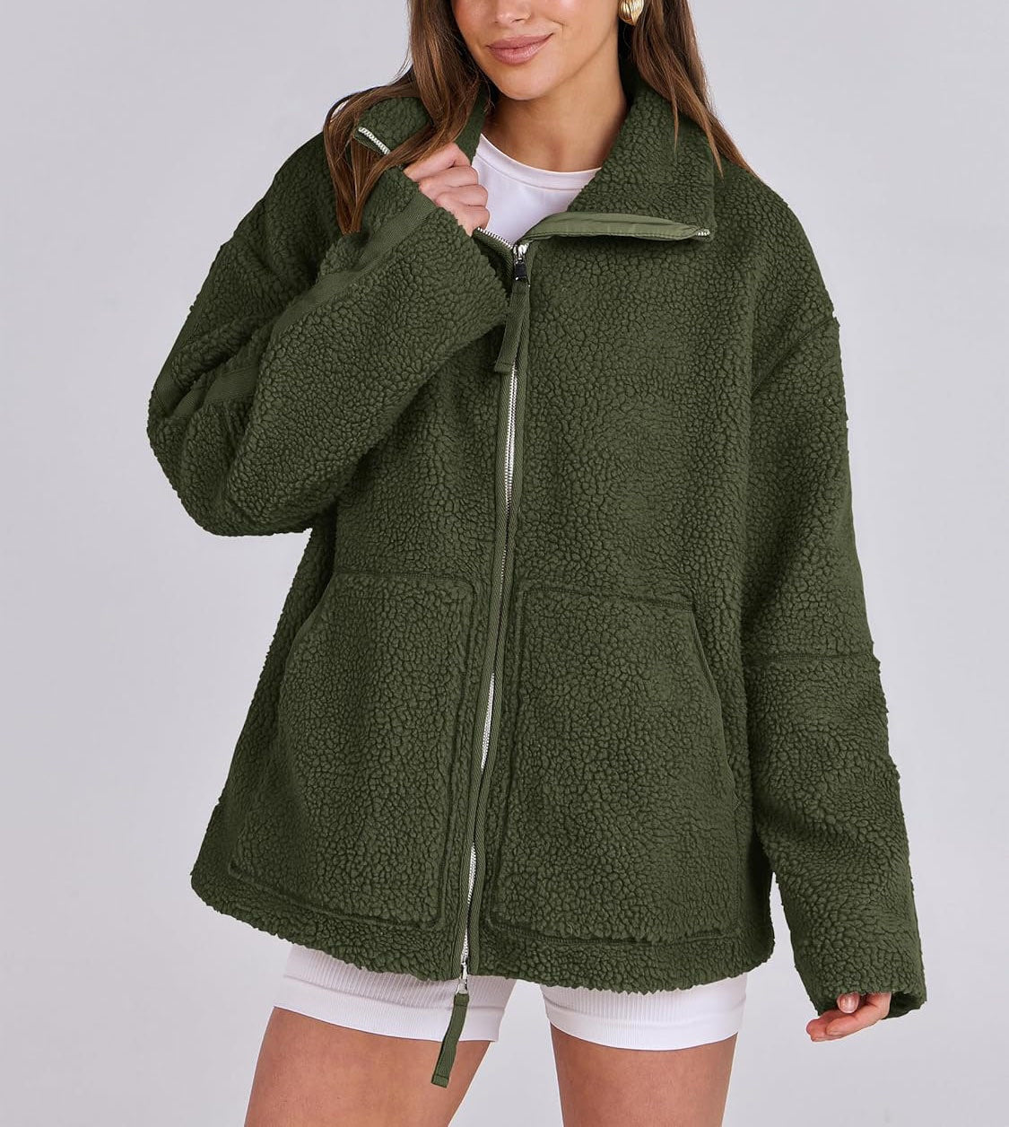 Oversized dames fleece jas | Warme en zachte winterjas van wolblend