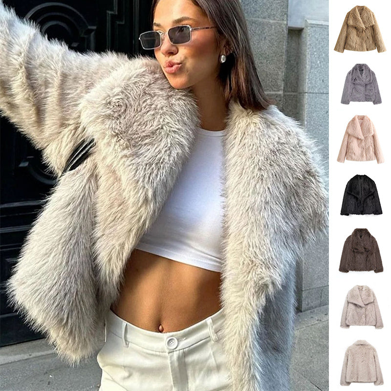 Luxe pluche dames winterjas met turn-down kraag | Trendy kort model