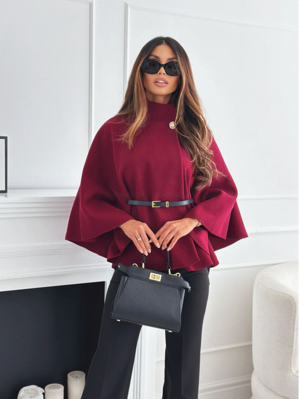 Batwing jas met riem en brede mouwen | Elegante mantel in wolmix