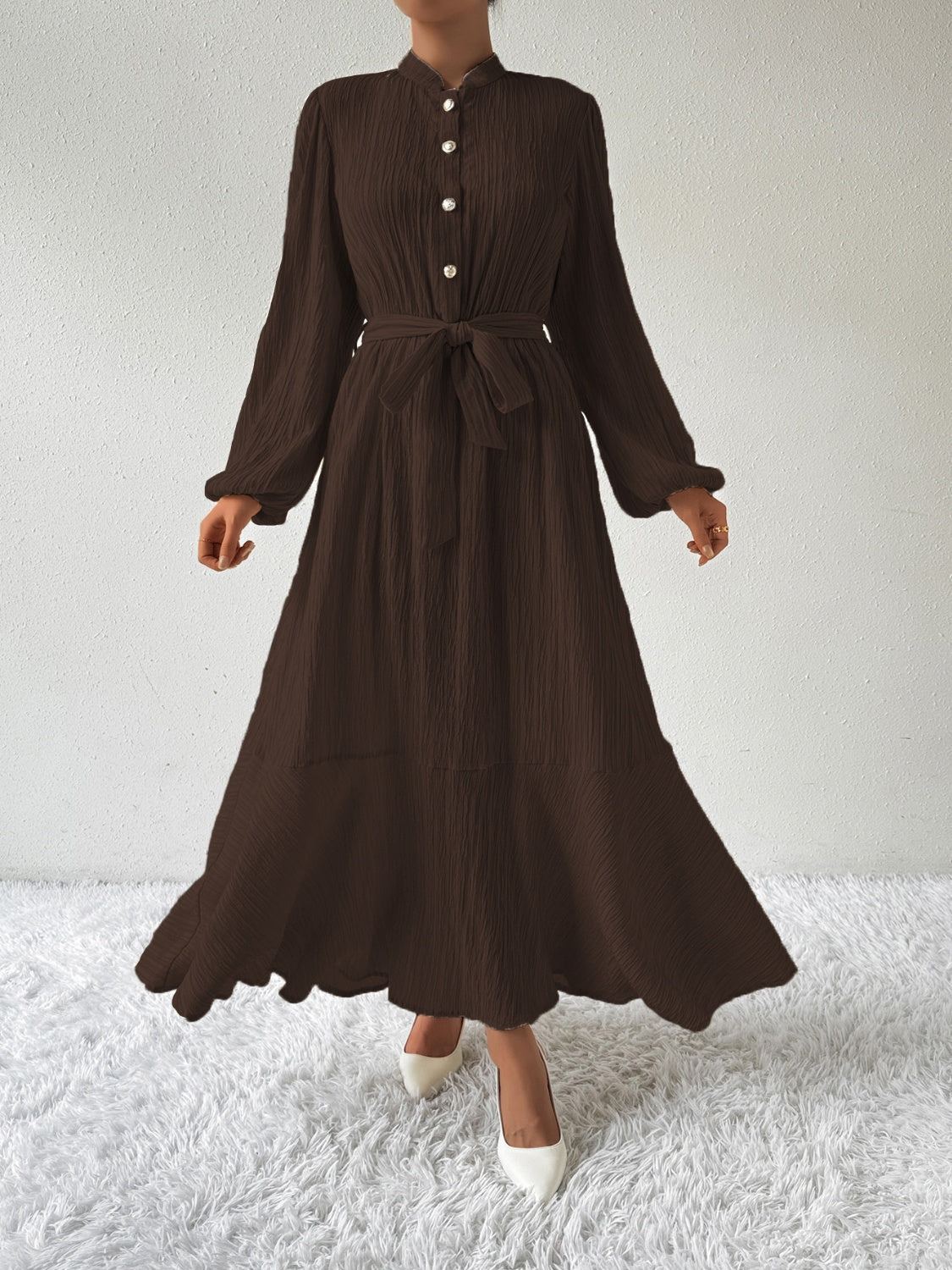 MAUREEN | Jurk met Lange Mouwen en Tailleaccent
