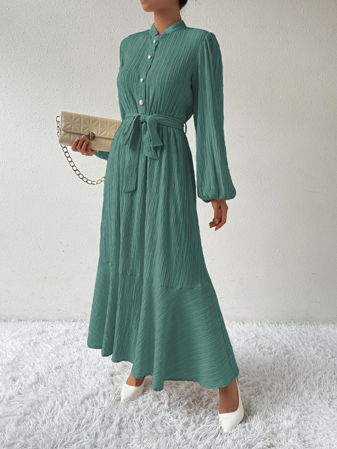 MAUREEN | Jurk met Lange Mouwen en Tailleaccent