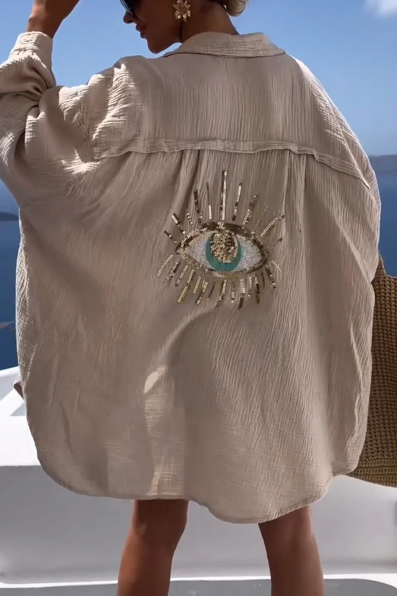 AYELIN | Strand tuniek met gouden oogdetail – Luchtige oversized fit