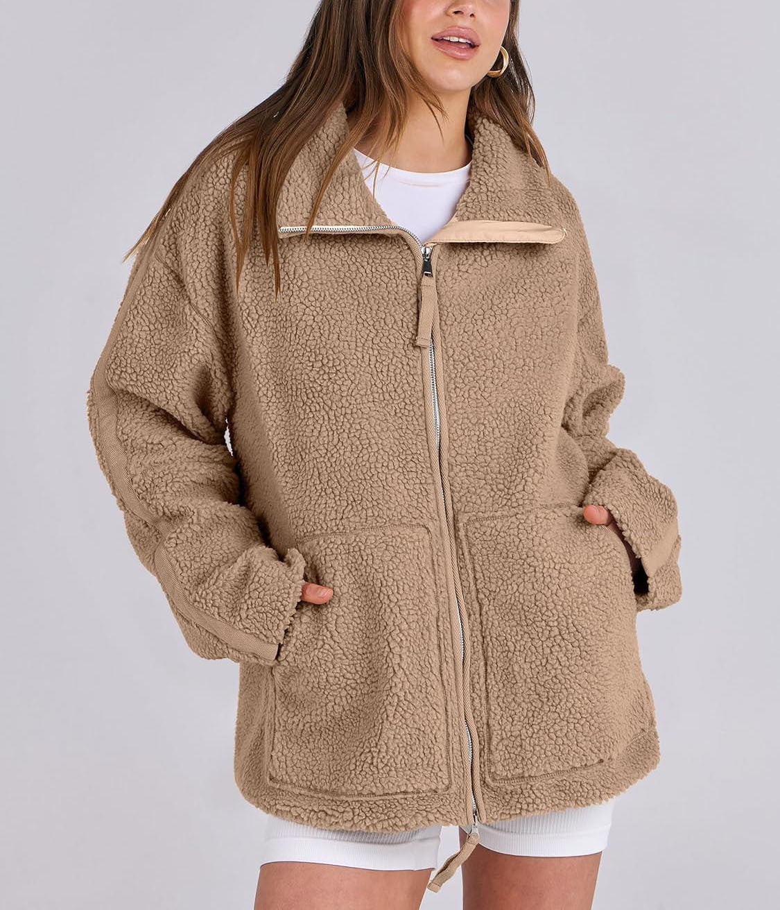 Oversized dames fleece jas | Warme en zachte winterjas van wolblend