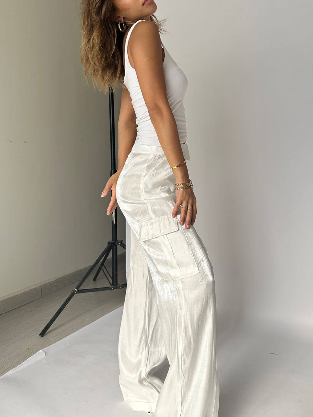 VIRENA | Glitter Wijde Pantalon met Taillekoord