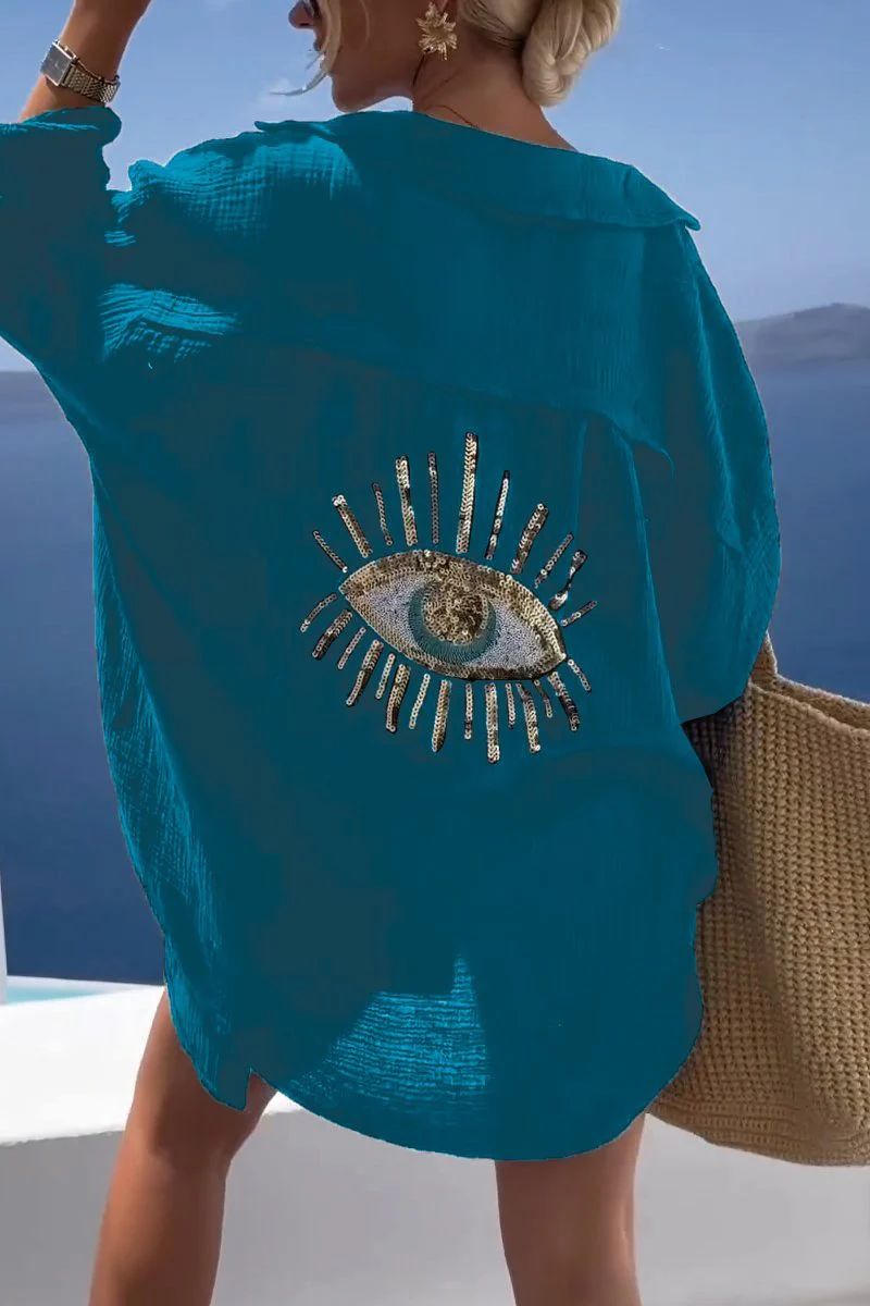 AYELIN | Strand tuniek met gouden oogdetail – Luchtige oversized fit