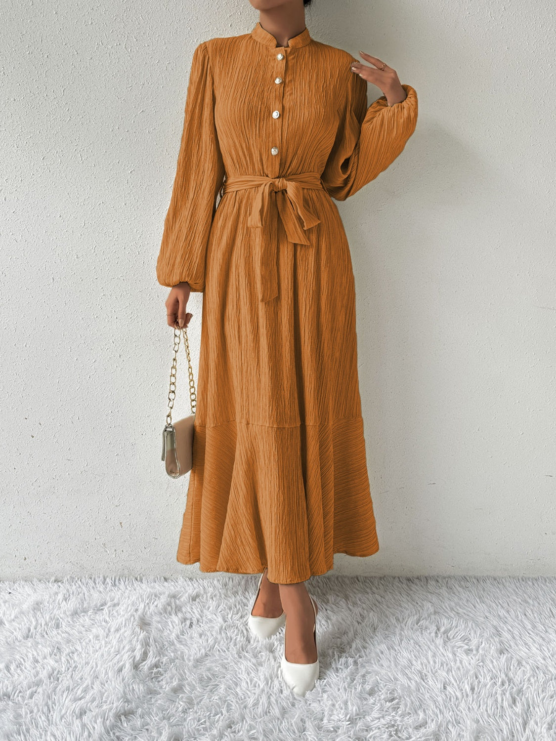 MAUREEN | Jurk met Lange Mouwen en Tailleaccent