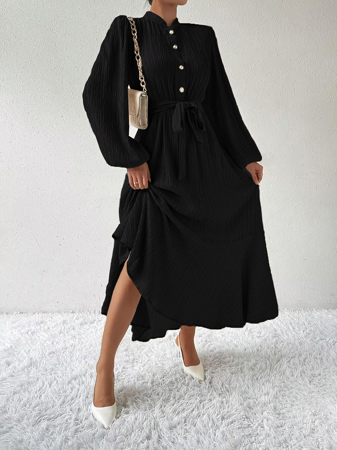 MAUREEN | Jurk met Lange Mouwen en Tailleaccent