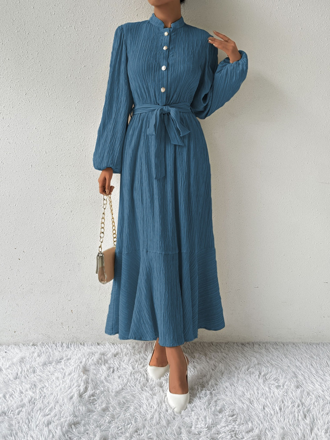 MAUREEN | Jurk met Lange Mouwen en Tailleaccent