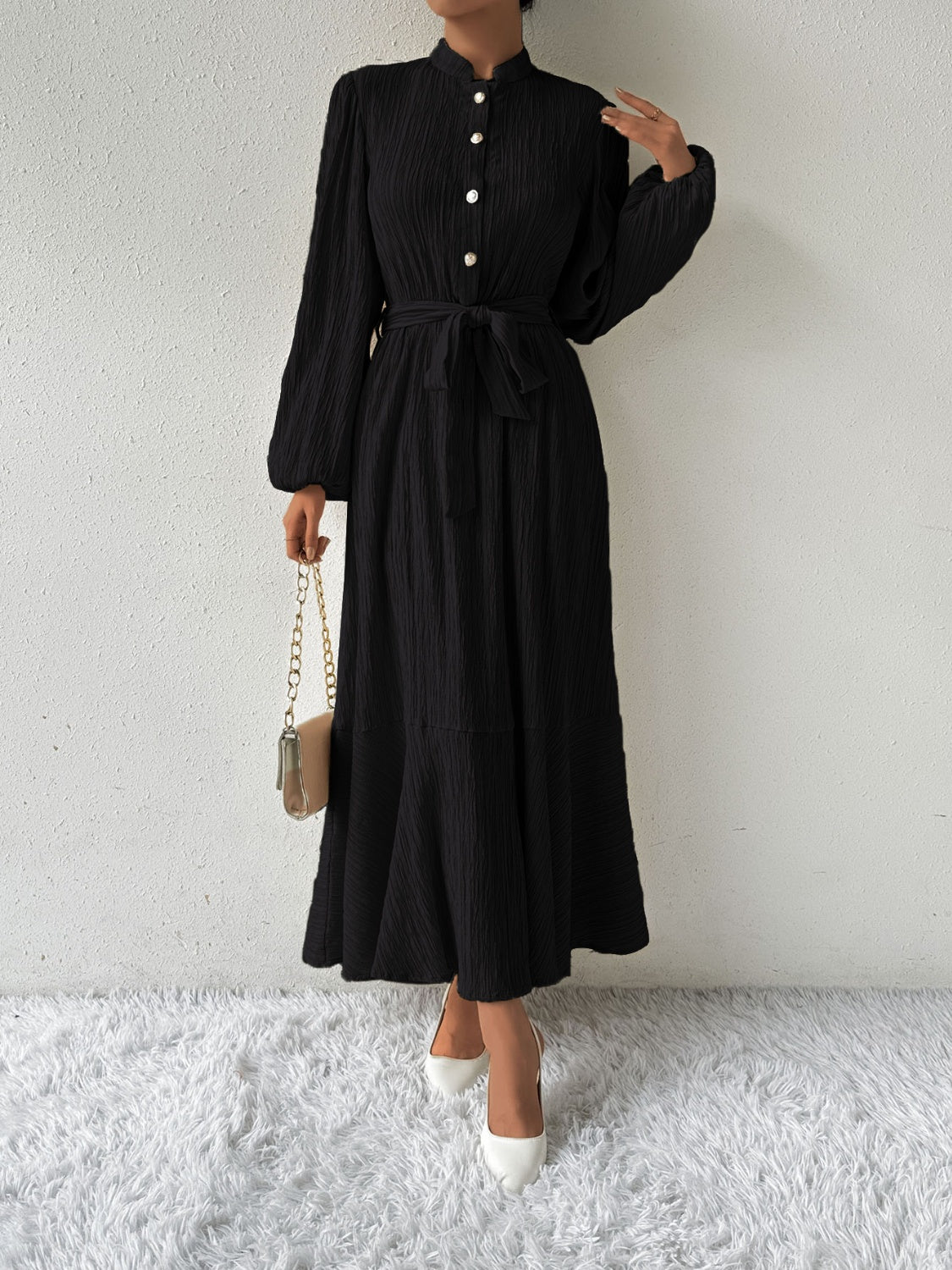 MAUREEN | Jurk met Lange Mouwen en Tailleaccent