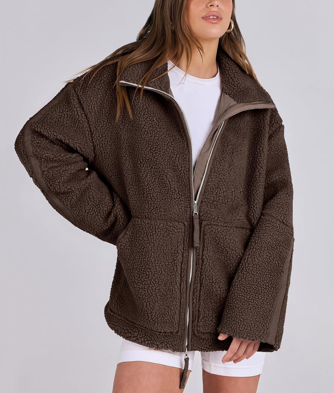 Oversized dames fleece jas | Warme en zachte winterjas van wolblend