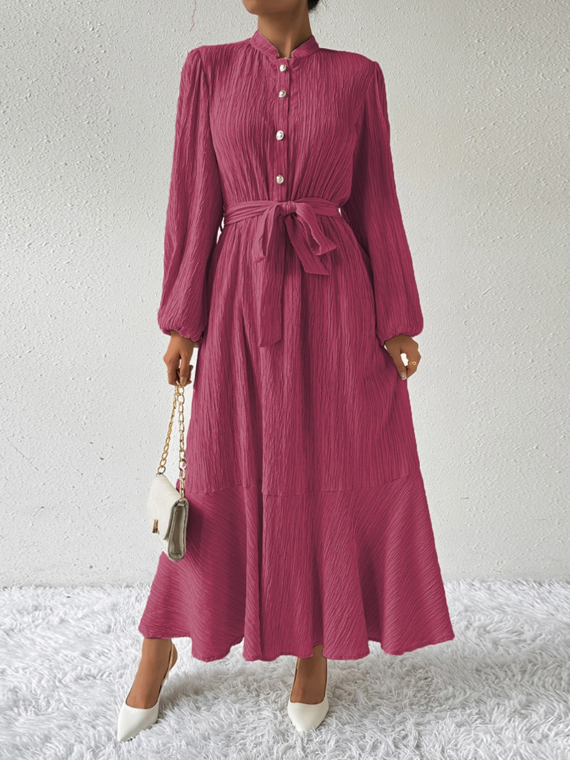 MAUREEN | Jurk met Lange Mouwen en Tailleaccent