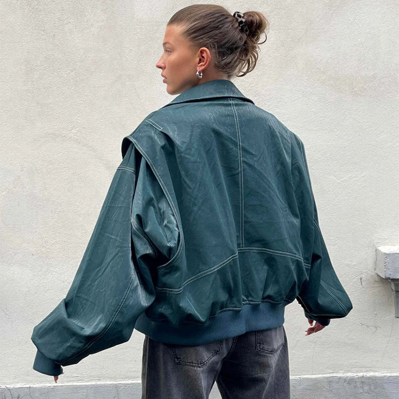 Oversized bomberjack met contrasterende stiksels