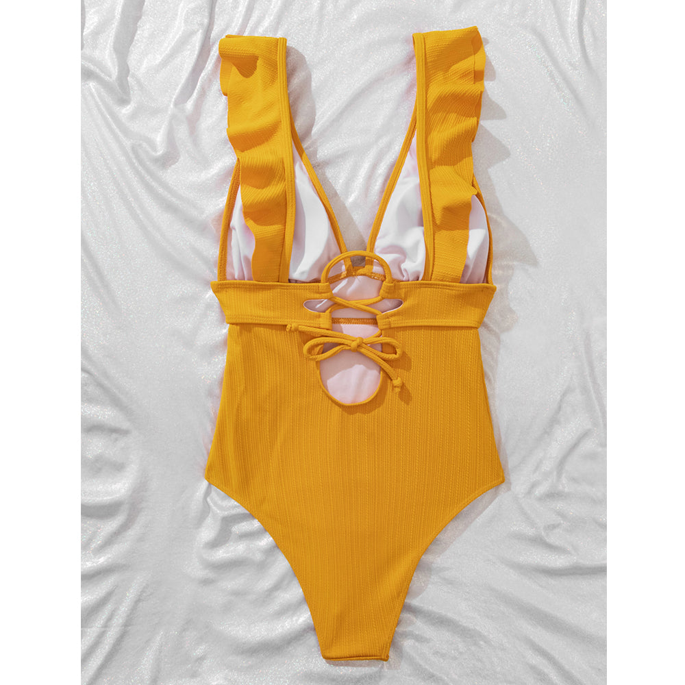 ROXANNE | Boho Bikini met V-Hals, Ruches & Open Rug